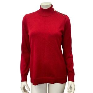 Calvin‎ Klein Mock Neck Knit SweaterGold Button Detail Sm NWOT